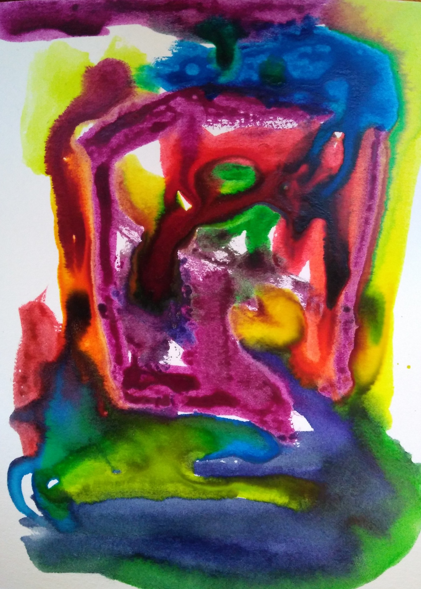 bright red and yellow, deep blue watercolor
