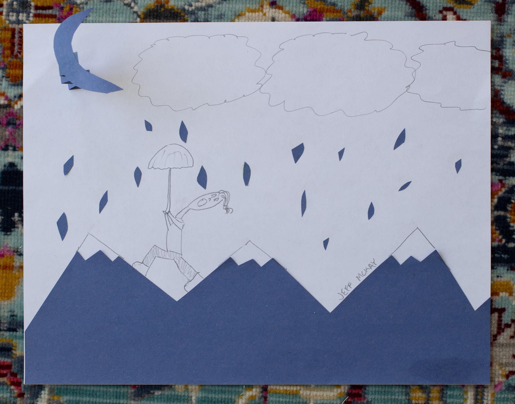 rain, moon, mountains