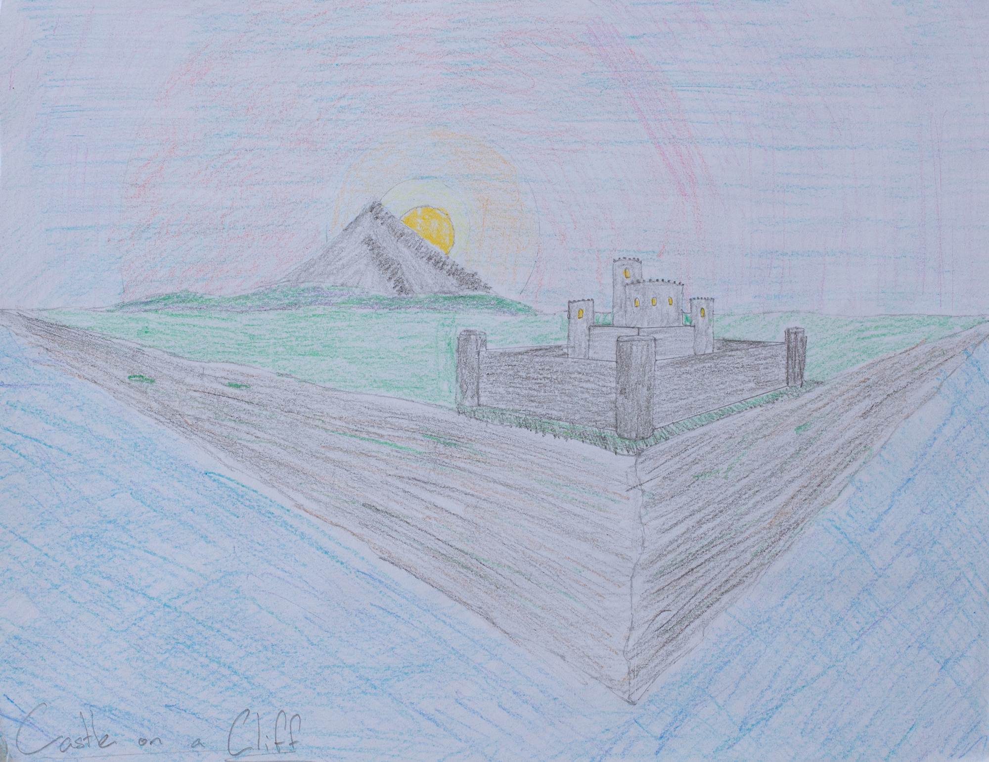 castle, cliff, mountains