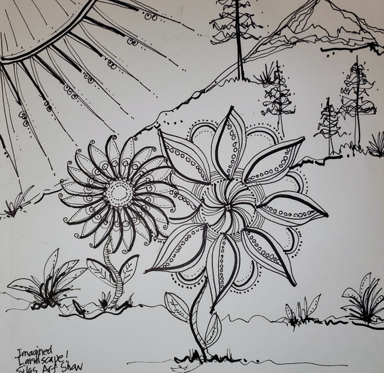 flowers and trees on a mountainside